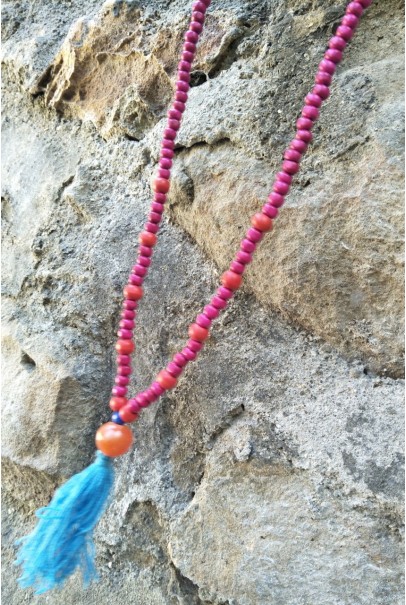 Alphabey's Pink Wooden Long Tassel Necklace for Women